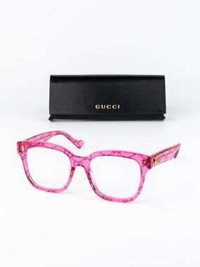 Gucci Women Eyeglasses Transparent Pink Square GG0958O 011 NEW AUTHENTIC
